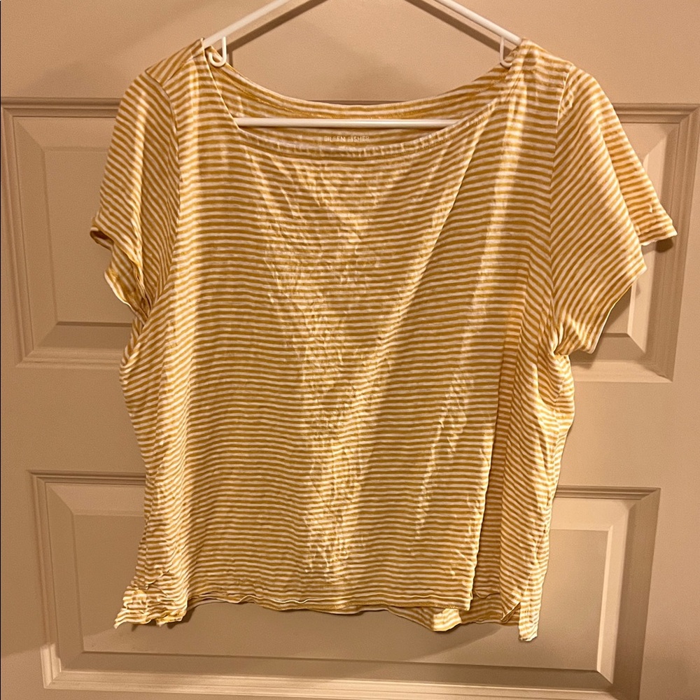 Eileen Fisher Yellow Striped Short Sleeve Tee